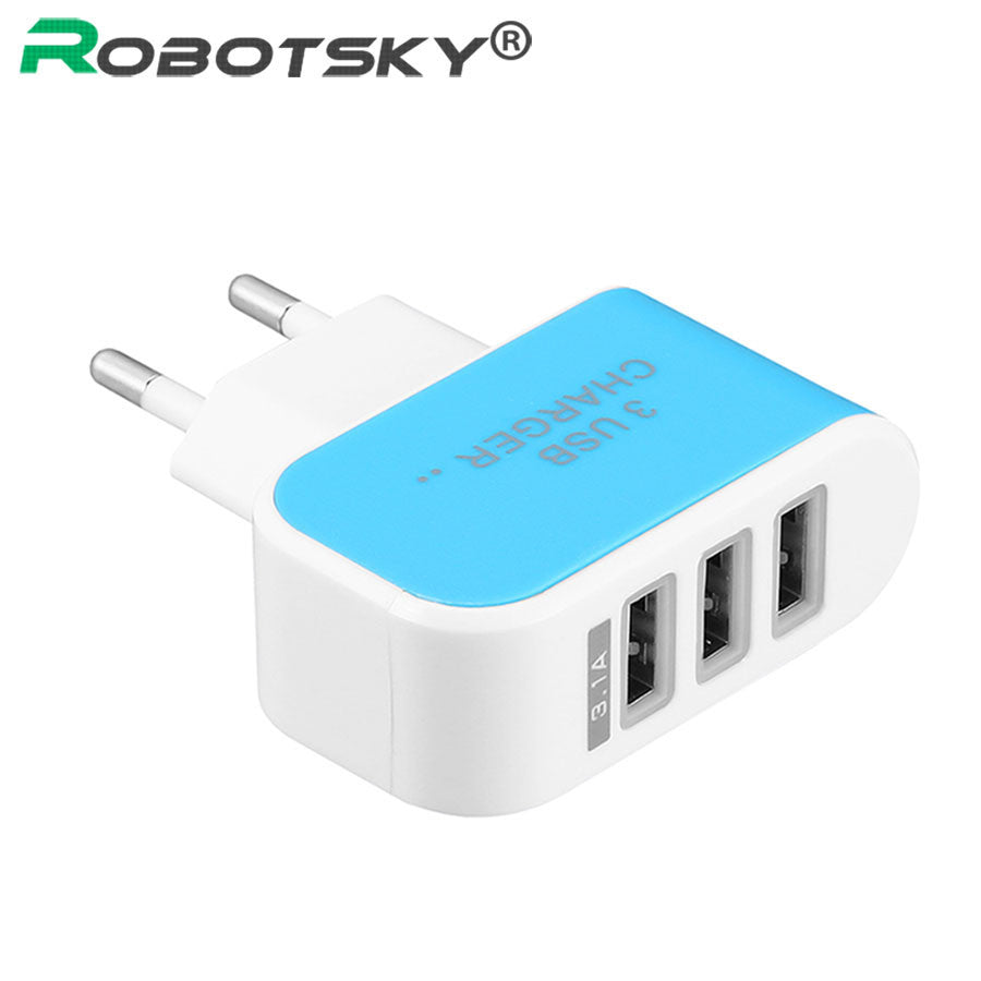 Universal USB Phone Charger Adapter 3 Ports Smart Phone Charge Head Travel Charger For Huawei Samsung iphone Tablet PC EU Plug